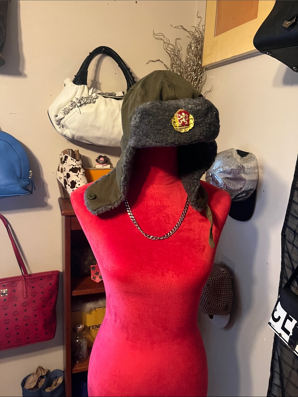 Olive Green Faux Fur Lined Trapper Hat - Women's Winter Hat